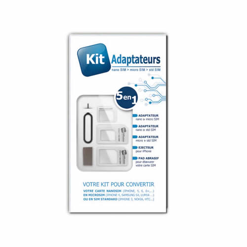 Kit 5 en 1 adaptateurs Nano Micro SIM - Blanc